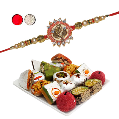 "Rakhi - SR-9340 A (Single Rakhi), 500gms of Kaju Assorted Sweets - Click here to View more details about this Product